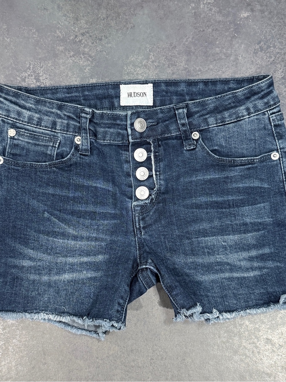 Hudson Girls 16 Denim Cut-Off Shorts Dark Wash Frayed Hem Button Fly